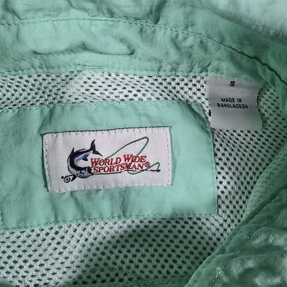 Womens World Wide Sportsman Aqua Blue Fishing Shirt Size Small Short Sleeve - Picture 3 of 9